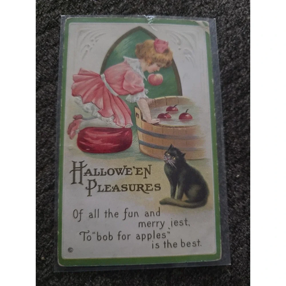 Antique‎ Halloween Pleasures Apple Bobbing Embossed Postcard LSC Series 226B